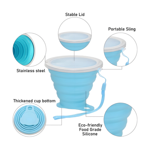 Copo de silicone dobrável com tampa segura para uso à prova de vazamentos