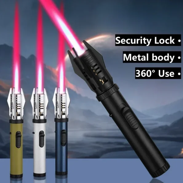 Windproof jet flame lighter with adjustable flame intensity, allowing users to customize the ignition strength for different tasks