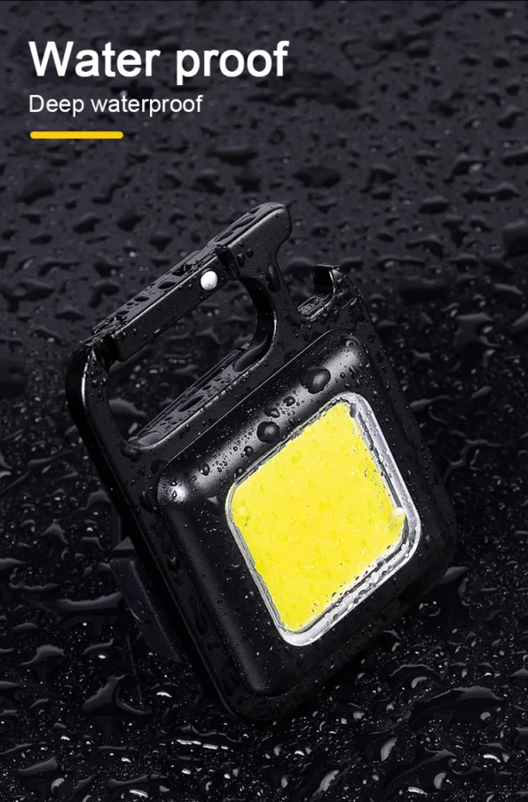 Keychain work light with adjustable brightness for versatility, allowing users to customize lighting intensity for different tasks