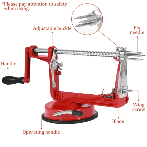 Apple peeler corer with non-slip base for stability during use, ensuring clean and even cuts without slipping or accidents