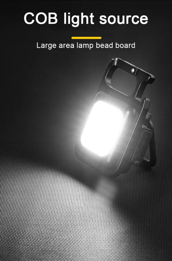 Keychain work light for outdoor adventures and camping, providing reliable illumination for nighttime activities or trail navigation