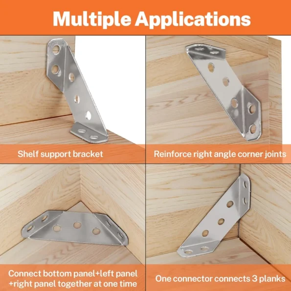 Durable stainless steel corner brace for heavy-duty support, perfect for reinforcing furniture and structural projects