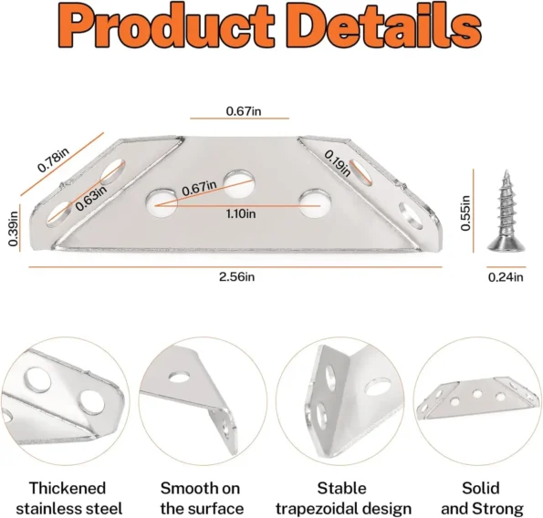 Adjustable stainless steel corner brace for custom projects, versatile enough to fit various angles and applications