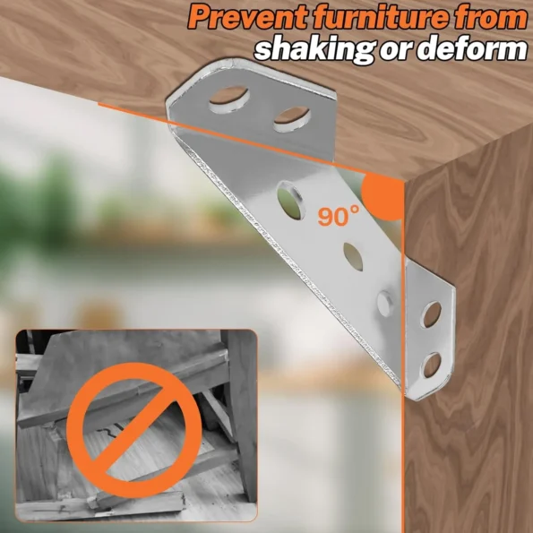 Heavy-duty stainless steel corner brace for furniture assembly, ensuring stability and strength for tables, shelves, and cabinets