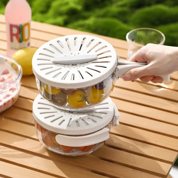 Bol de drainage multifonctionnel compact pour une utilisation efficace en cuisine, parfait pour laver, égoutter et faire tremper fruits et légumes