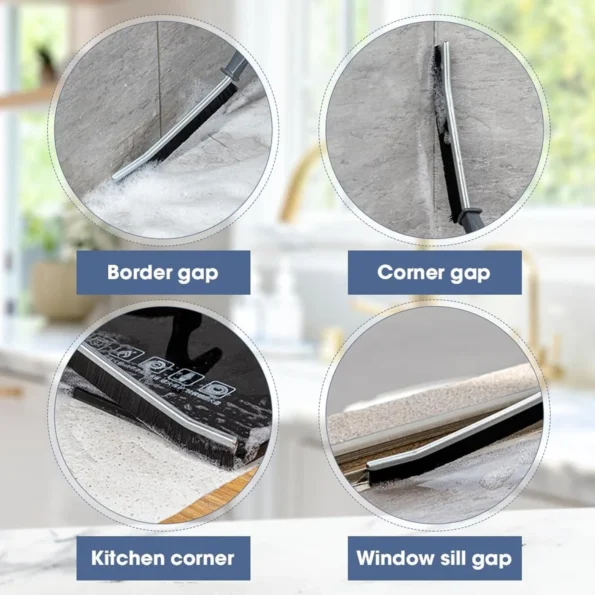 Cepillo para limpieza de hendiduras con diseño extensible para mayor alcance, ideal para estantes altos, zócalos y esquinas del techo