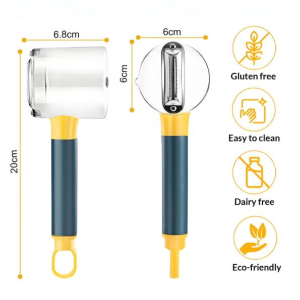 Vegetable peeler with container for busy weeknight dinners, streamlining the process of preparing fresh ingredients for healthy meals