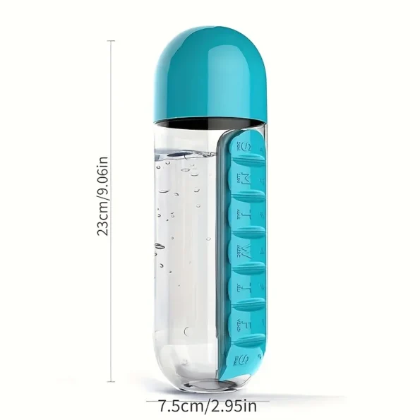 Pill Organizer water bottle for travel and outdoor adventures, lightweight and portable for camping trips, flights, or road trips
