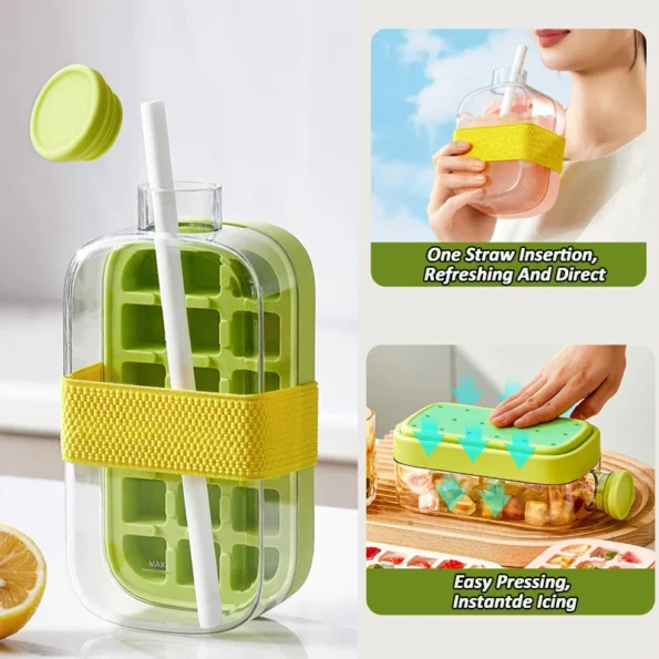 Eco-friendly 2-in-1 ice cube bottle for sustainable living, reducing single-use plastic bottles and promoting reusable alternatives