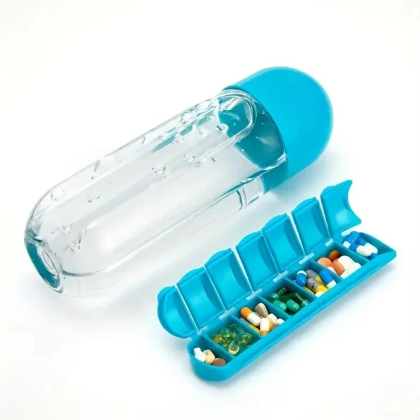 Compact pill organizer water bottle for on-the-go health management, perfect for storing medications and staying hydrated throughout the day