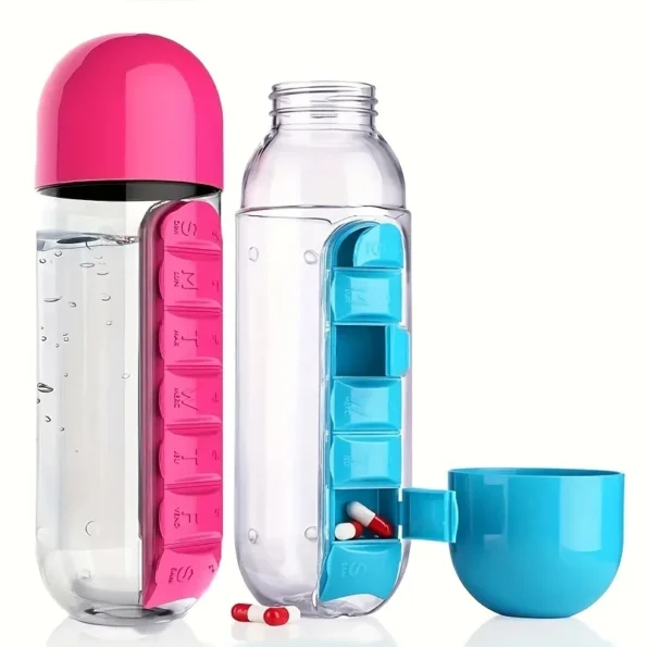 Durable pill organizer water bottle made from BPA-free materials, ensuring safety and long-lasting performance for daily use