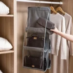 Compact 6-pocket hanging organizer for space-saving storage, perfect for decluttering closets, walls, or behind doors